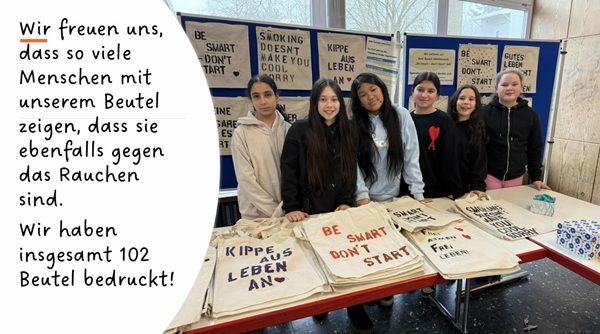 Die Klasse 6f der Stadtteilschule Eidelstedt in Hamburg. 
Die Klasse hat Einkaufsbeutel besignt, bedruckt und verkauft.
